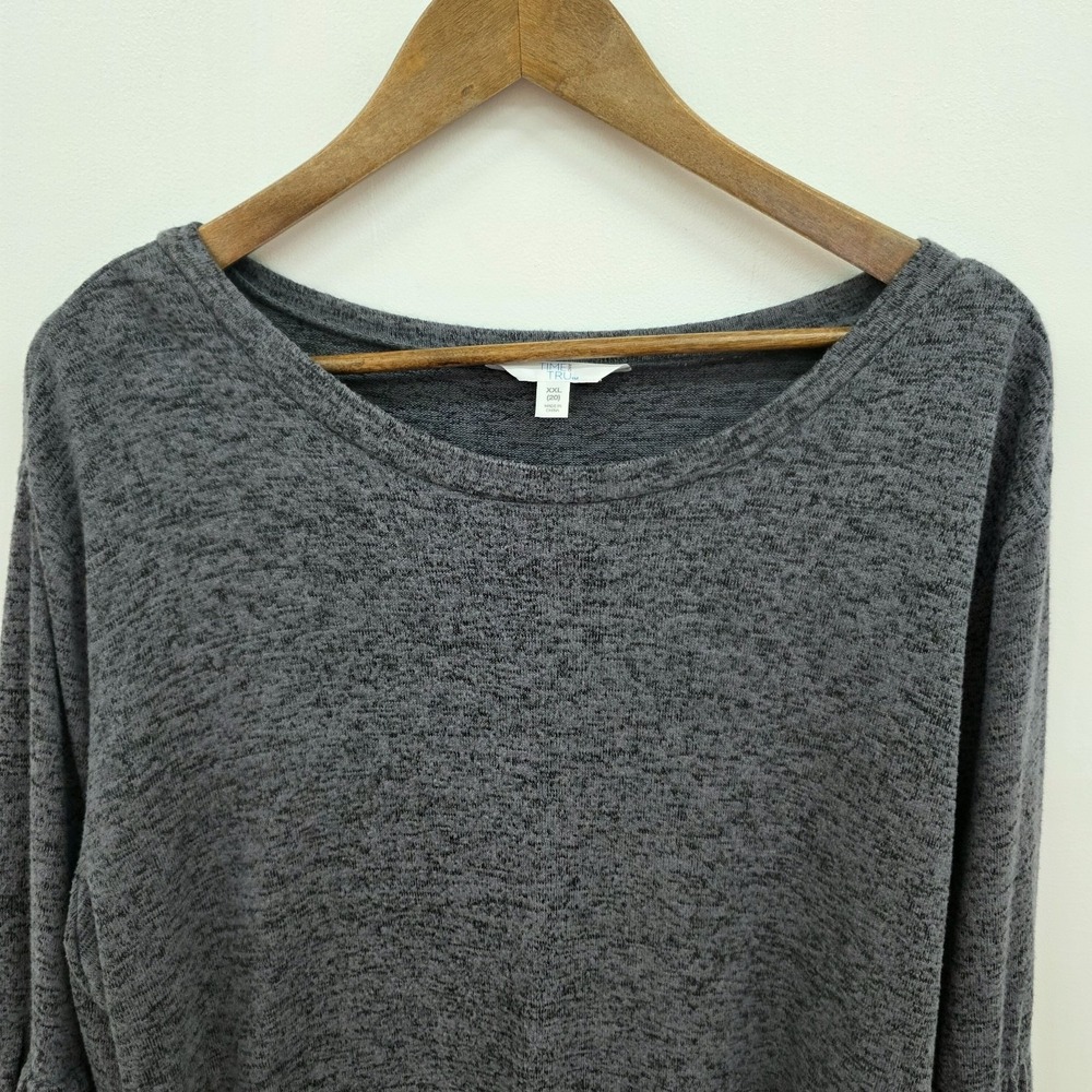 Time and Tru Womens XXL Charcoal Floral Embroidered Balloon Sleeve Knit Top - Picture 4 of 13